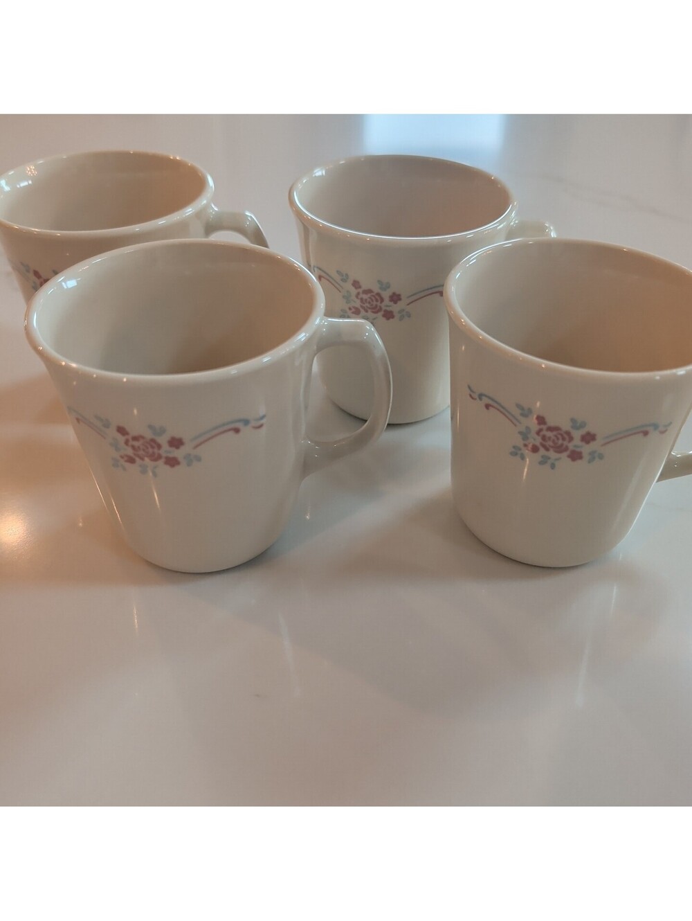 English Breakfast Corning Corelle Set Of 4 Coffee Mugs Vintage 90s Roses